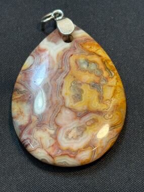 Mexican Crazy Lace Agate Teardrop Pendant 925 Sterling Silver Bail